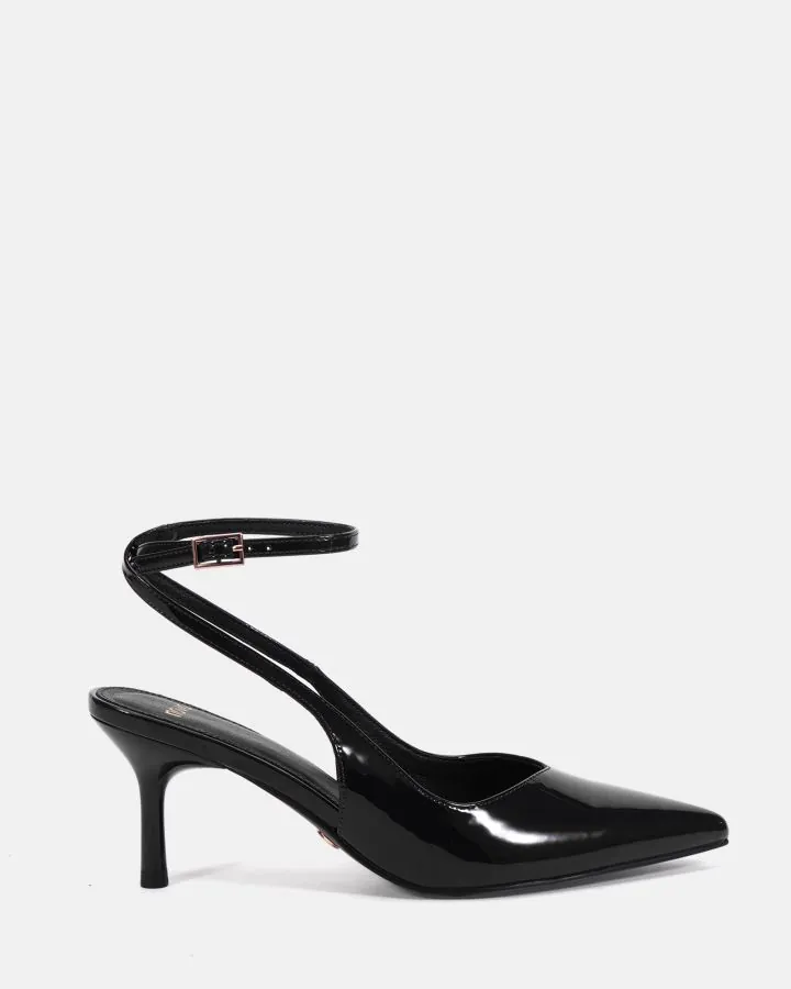 ITASHI  BLACK PATENT LOW HEELS