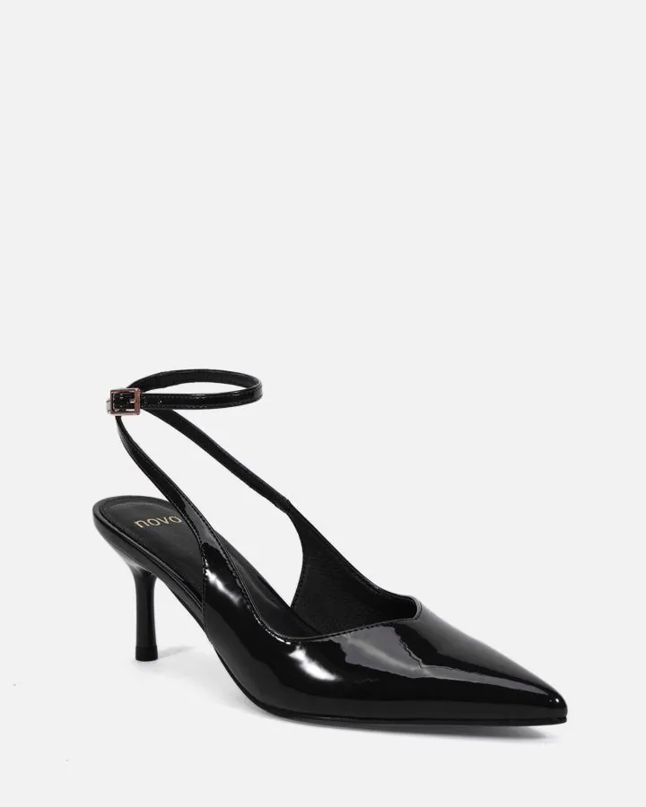 ITASHI  BLACK PATENT LOW HEELS